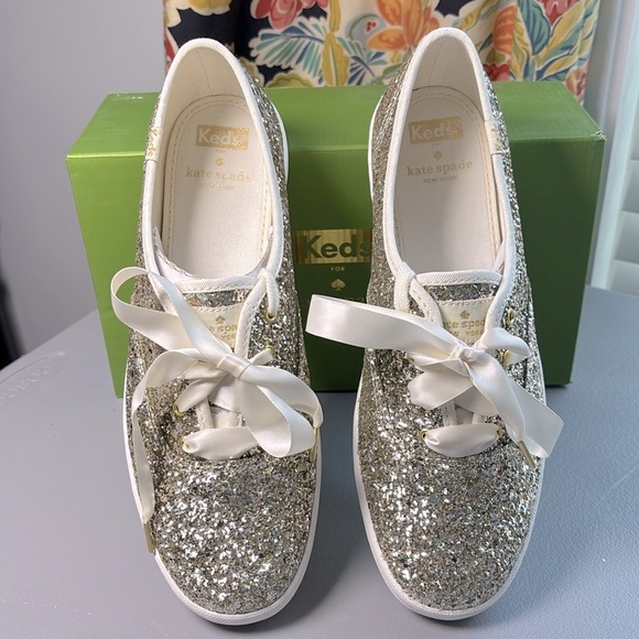 Keds Kate Spade Champion Platinum Gold Glitter Wedding Bridal Shoes Sneakers 9 - Picture 2 of 8